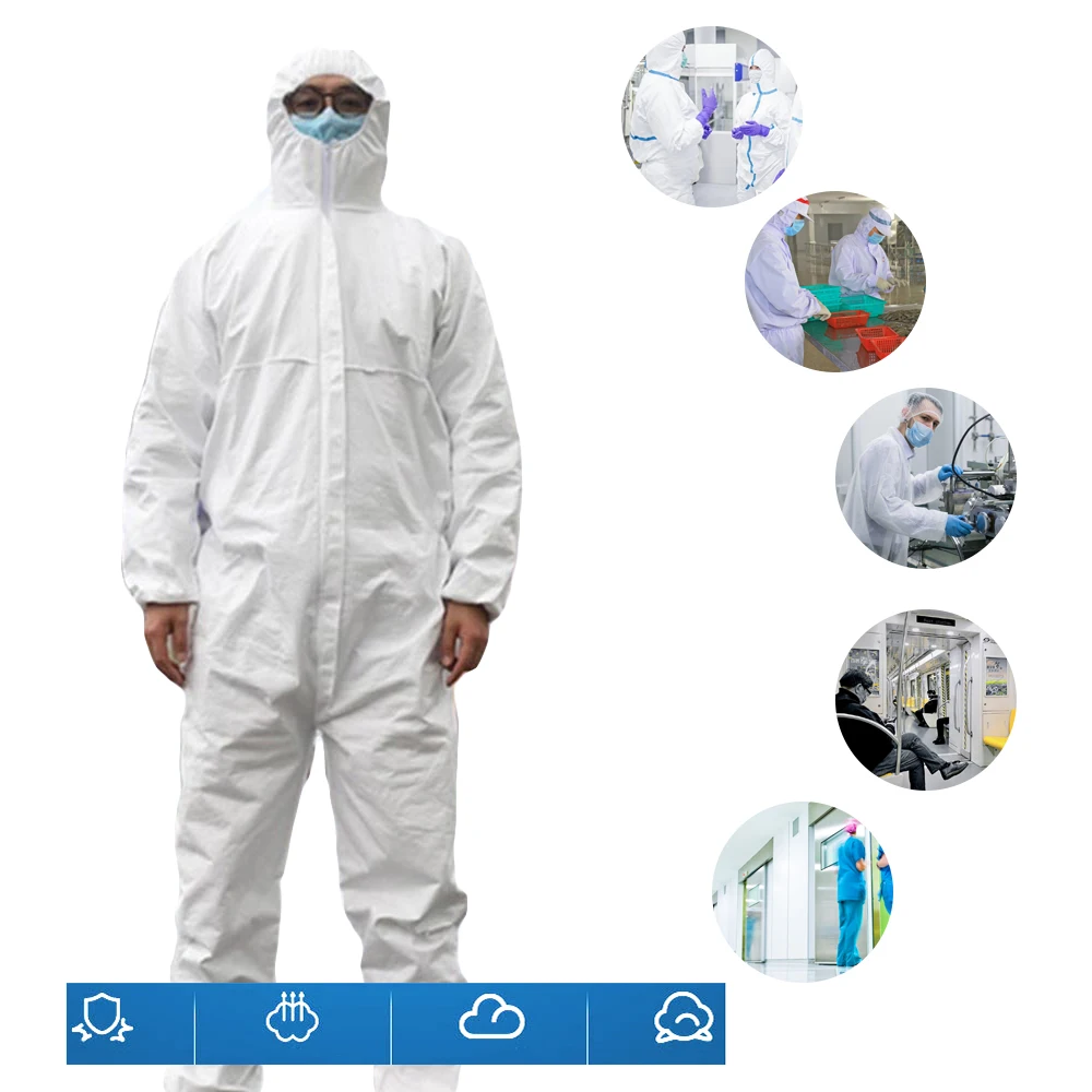 Белый комбинезон Hazmat защитный костюм одноразовая Антивирусная одежда Заводская