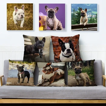 

Cute Pet French Bulldog Pillowcase for Sofa Home Car Decor Lovely Dog Cushion Cover Linen Animal Pillow Case 45x45cm