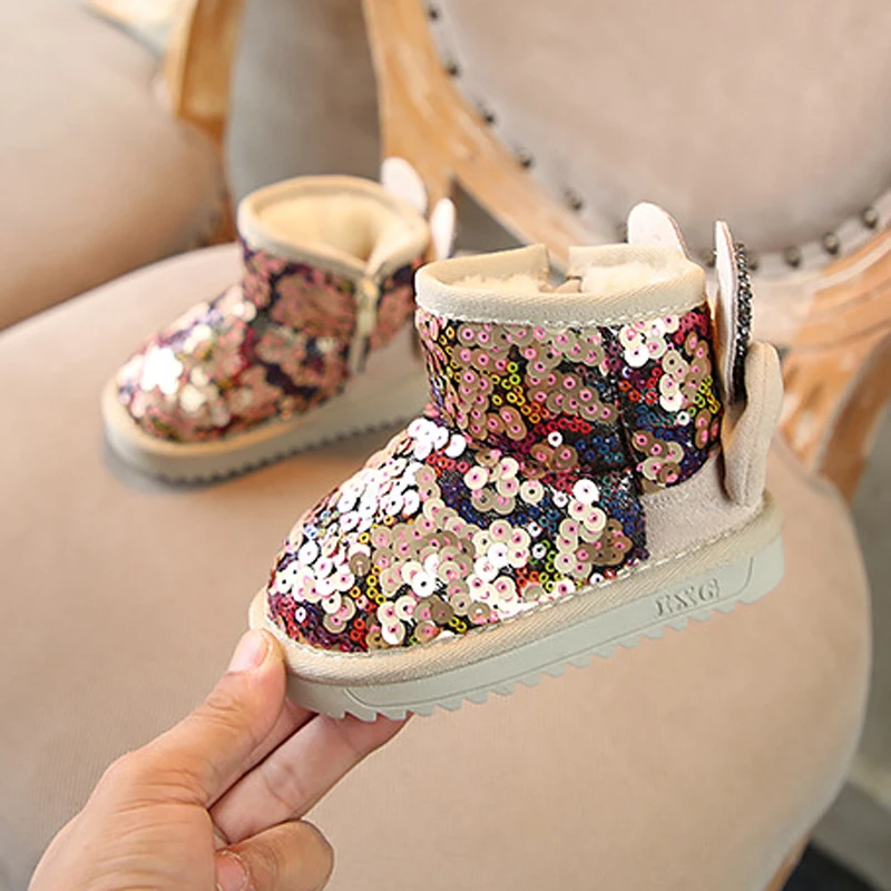 

Winter 2019 Children Boots Girls Sequins Cotton Baby Warm Shoes Student Girl Snow Boots Cotton Princess Boots Kids Sneakers