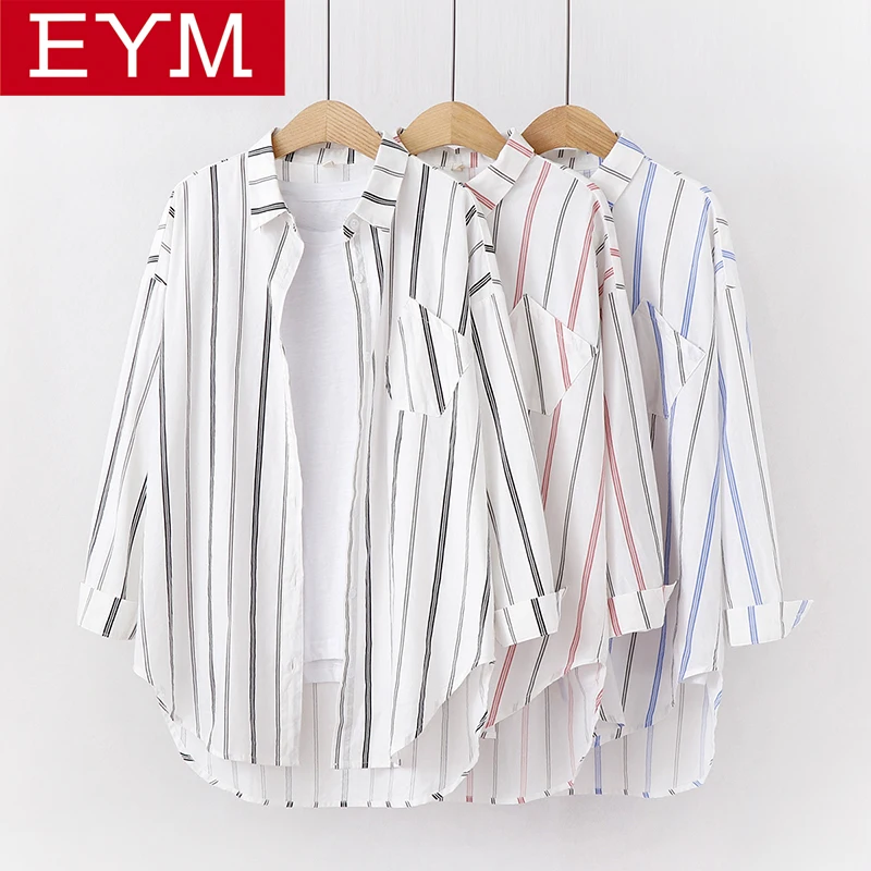 

Loose Casual Blouses Women 2019 Autumn New Sweet Simple College Style Striped Print Long Sleeve Shirt Female Office Blouse Tops