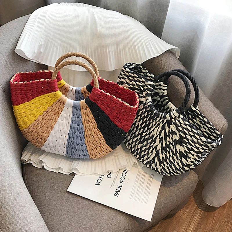 Beach Tote Sac En Paille Women Handbag Rattan Wicker Straw Woven