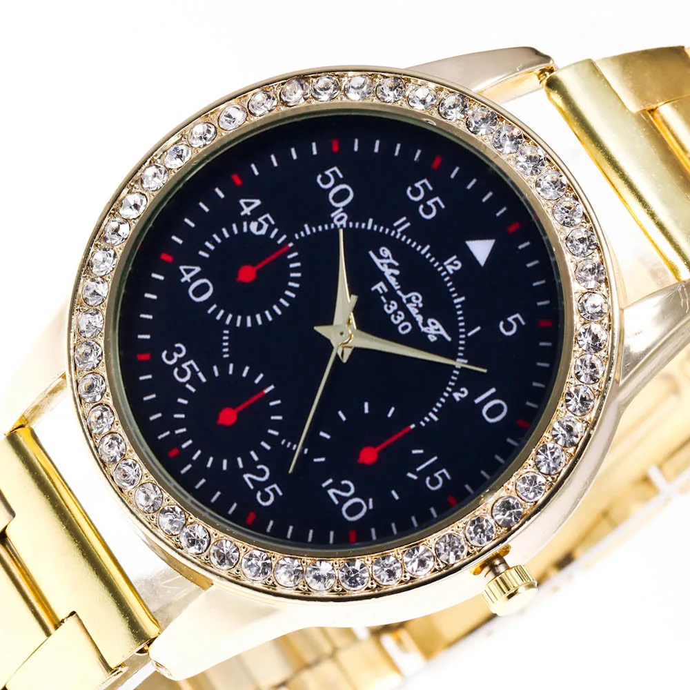 Мужские Стразы Часы кварцевые модные Мода аналоговые наручные часы роскошные золотые Нержавеющая сталь ремешок часы Relogio Masculino