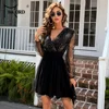 Missord 2022 Women Sexy Bra Off Shoulder One  Sleeve Dress Mesh Patchwork  Mini Dress   FT19844 ► Photo 1/6