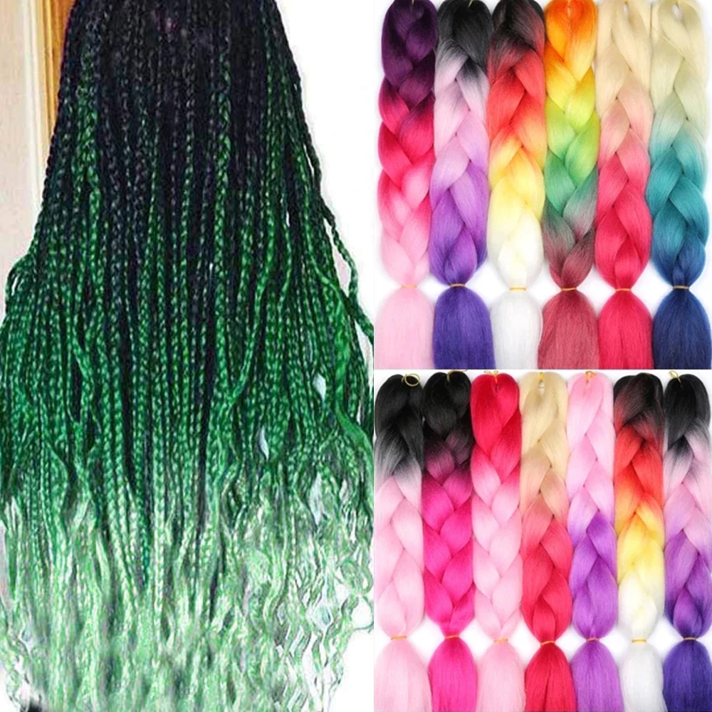 Braiding Hair Extensions Jumbo Ombre Color 100g 24 Inch Green Pink Yellow Blonde Synthetic Braid |