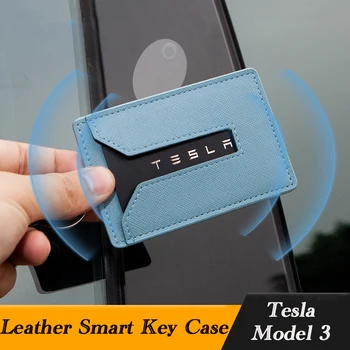 

Leather Key Card Holder Protector Cover Key Chain Keychain Key Case Ring Bag For Tesla Model 3 Car Interior Accessories