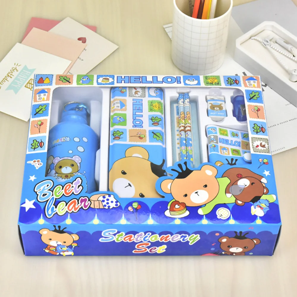 SET 2 BLUE Мультяшный стационарный набор школьных детских канцелярских принадлежностей в качестве Школьного приза - Цвет: SET 2 BLUE