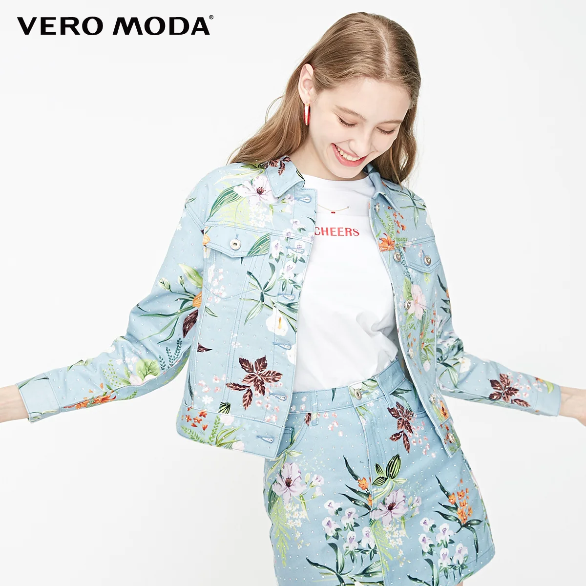 Vero Moda женская джинсовая куртка из хлопка с принтом, стразы | 319257508