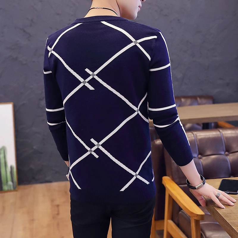 Дизайнерский пуловер клетчатый мужской свитер платье осень зима теплый трикотаж трикотажные свитера Мужская одежда зауженного покроя трикотаж