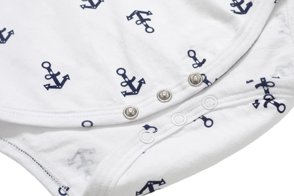 Baby Cotton Anchor Print Romper with Strap Shorts and Bow Tie