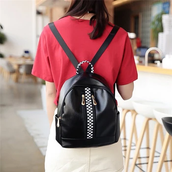 

1PC Women Latest Style Popular Lady Pu Leather Female Teenager School Backpack 2020 Hot Sale Black