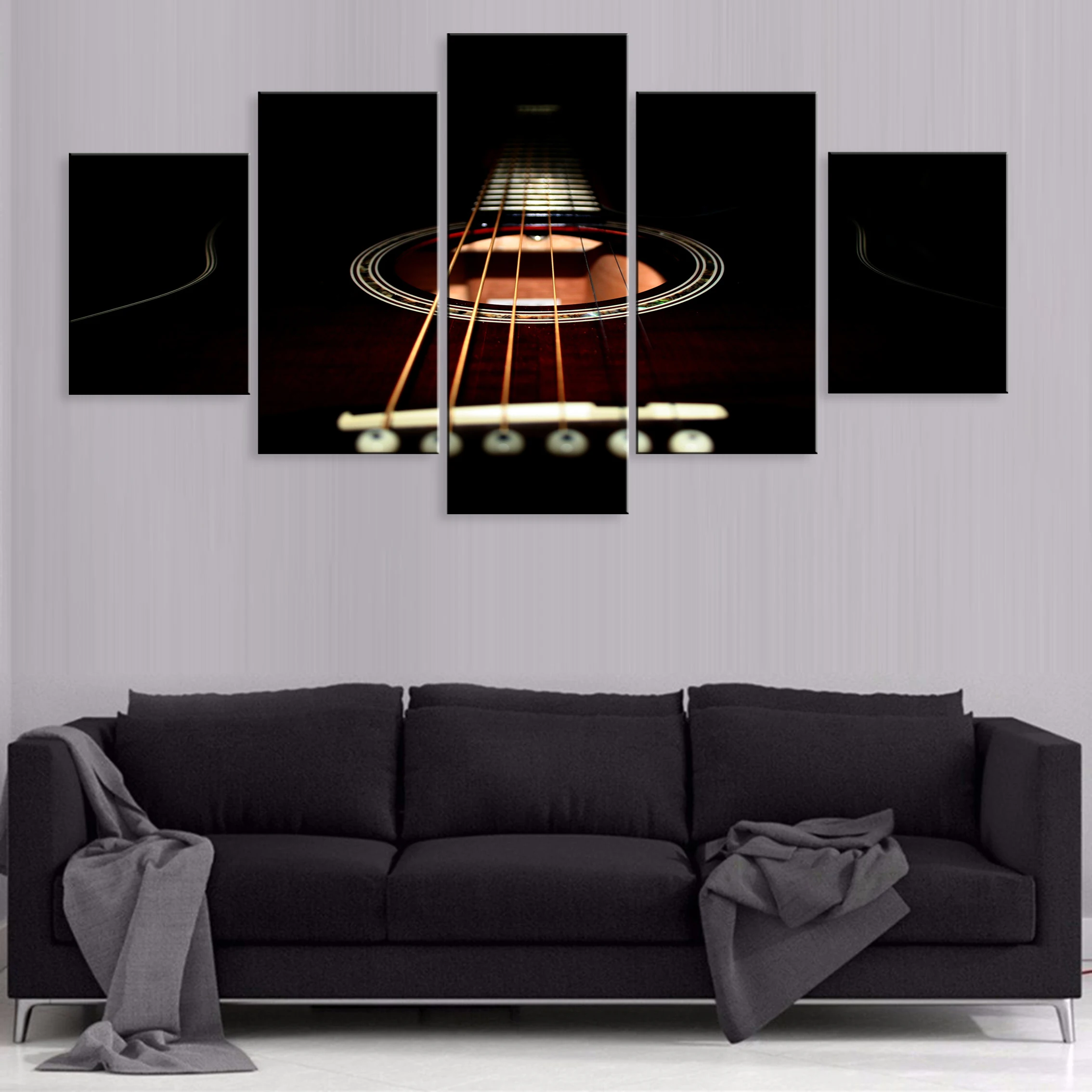 Hd Musical Instrument Guitar Music 5 Pieces Artwork Modular Poster Painting Canvas For Living Room Home Decor Framework | Дом и сад