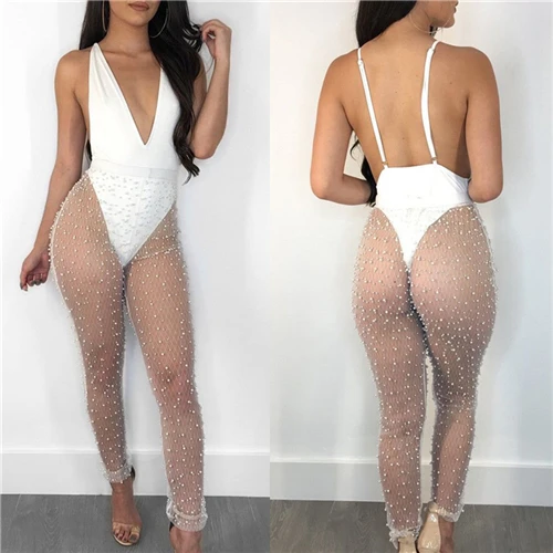 bathing suit bottom cover up Women Pants Sexy Pearl Beach Cover Up Mesh Hollow Out Beach Bikini Cover Up Swimsuit Bathing Swimwear Trousers Ladies Pants 3 piece swimsuit with cover up Cover-Ups