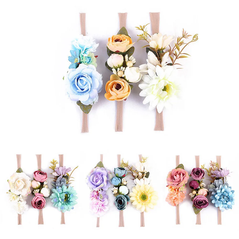 3PCS Girl Crown Headband Hair Band Baby Garlands Gold Leaves Rose Flower Head Wreath Girl Baby Toddler Flower Hair Band Hot Sale