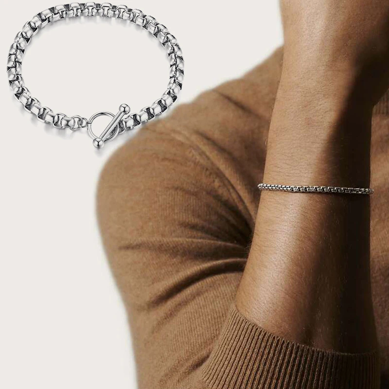Vnox Basic Box Chain Bracelets for Men Never Fade Stainless Steel Link Casual Punk Male Jewelry | Украшения и аксессуары