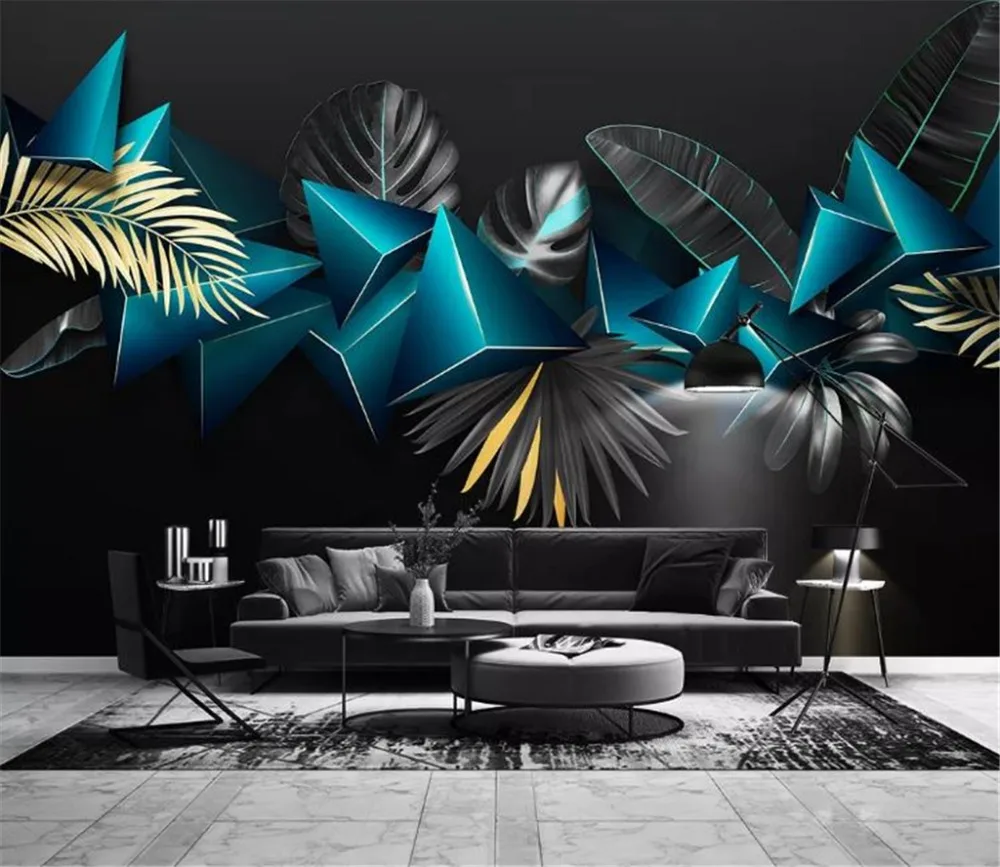 Светлый Роскошный Современный Простой 3D геометрический тропические листья растений гостиная спальня фон Настенная Обои