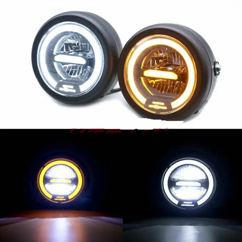 

universal retro Motorcycle metal 55W LED headlight DRL Vintage Cafe Racer Hi/Low beam Headlamp for Harley honda
