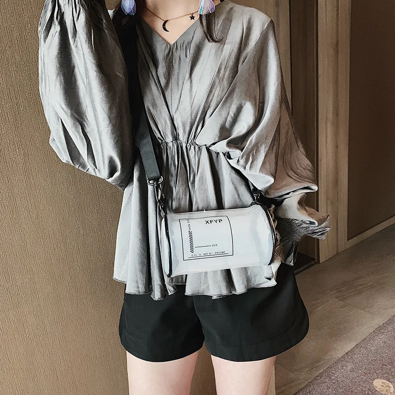 

New Style Printed Letter PVC Transparent Shoulder Bag Men And Women Trend Shoulder Cylinder Clutch Bag