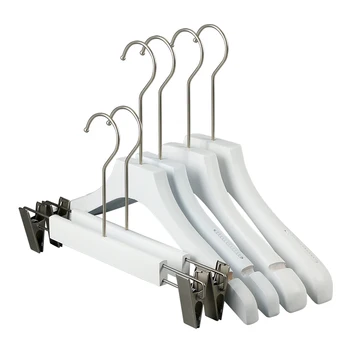 

10 pcs/lot Garment Shop Non-slip White Wooden Coat Hanger Seamless Trouser Drying Household Pant Rack Solid Wood Clothes Hangers