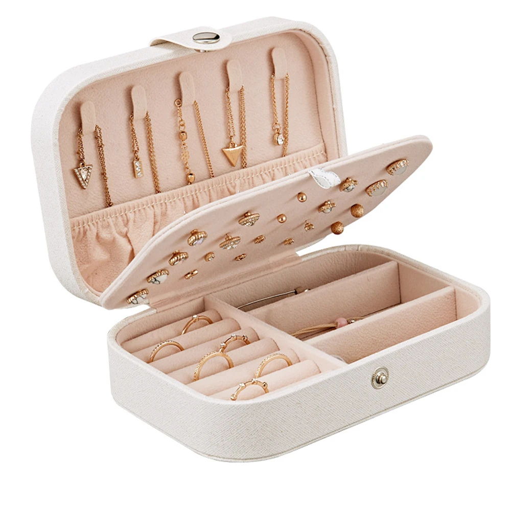 

Korean Style Fresh And Simple Girl Earrings Plate Jewelry Box Protable Leather Earrings Ring Multi-function Jewelry Storage Box