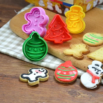

4Pcs/Set Biscuit Christmas Cookie Cutters Set Christmas Candy Mold Cake Form Cookie Cut Santa Elk Christmas Tree DIY Bake Mold