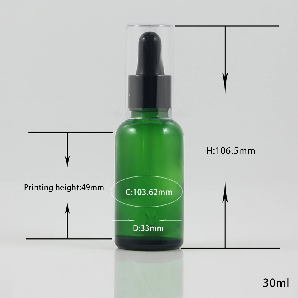 

Empty Round 30ml Green Glass Dropper Bottle with Clear Cap