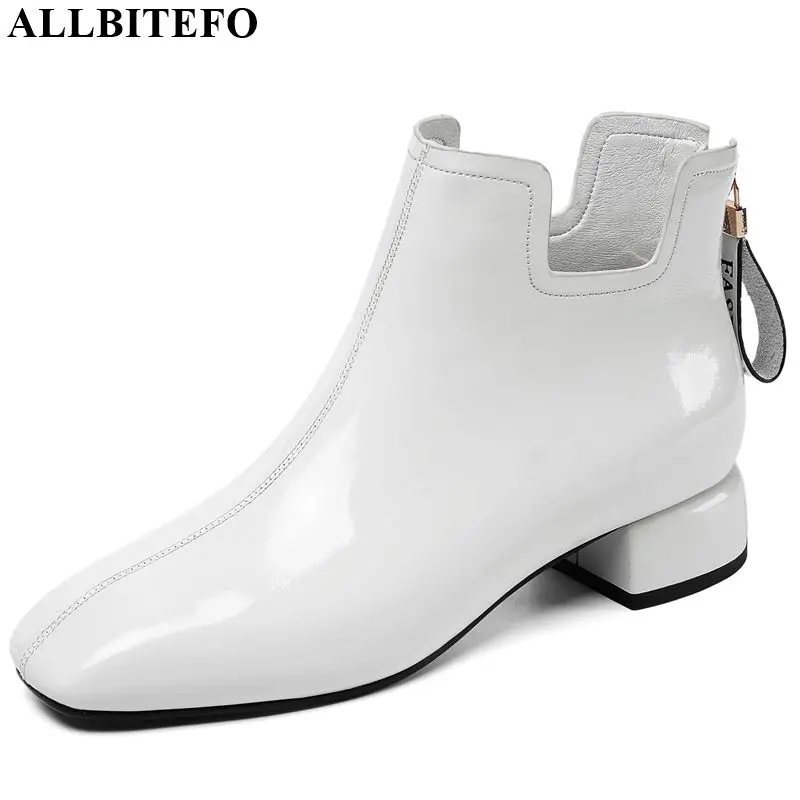 ALLBITEFO/горячая распродажа; женские ботинки из натуральной кожи; сезон осень-зима; удобные ботильоны для отдыха с квадратным носком; модные пикантные ботинки для девочек