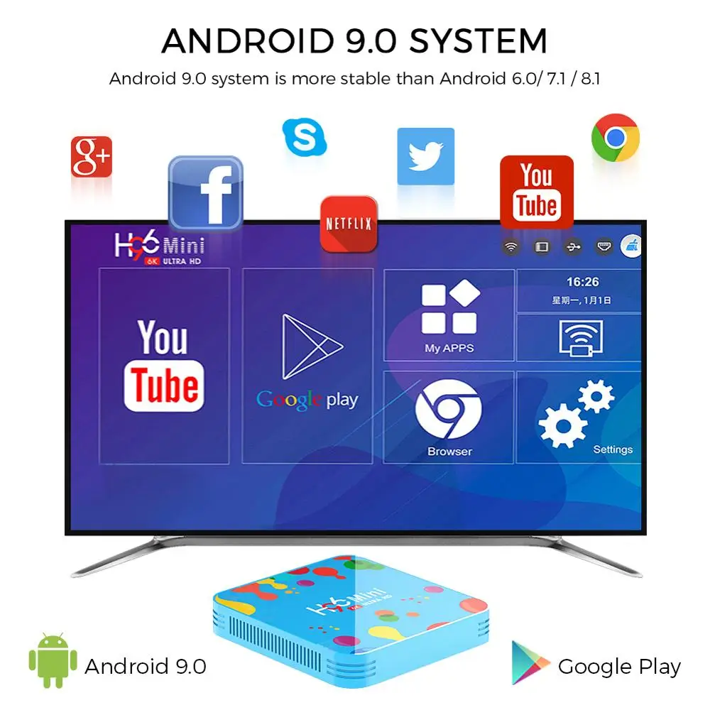 Wechip 4 Гб 128 ГБ H96 Мини Android 9,0 ТВ коробка Allwinner H6 четырехъядерный 6K H.265 Wifi Bluetooth HD Youtube телеприставка 4GB32GB коробка