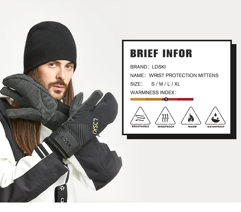 Ski Gloves Snowboard Gloves PU or Kevlar palm protection thermal insulation ski gloves semi-professional wrist protective gloves