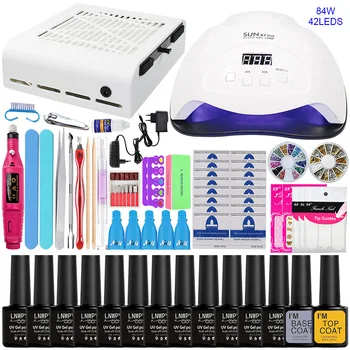 

Manicure Set Nail Kit 84/54/24W UV LED Lamp With16/12 PCS Gel Varnish Set Nail Drill Machine Nail Art Tool Set Top Base Coat