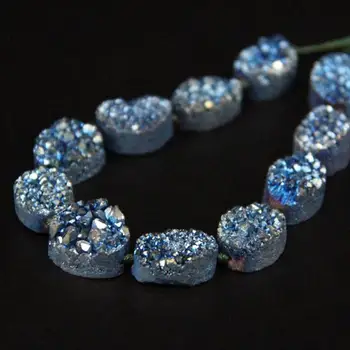 

Natural 12-13x17-18mm Blue Green Titanium Natural Quartz Geode Drusy Oval Slab Nugget Beads