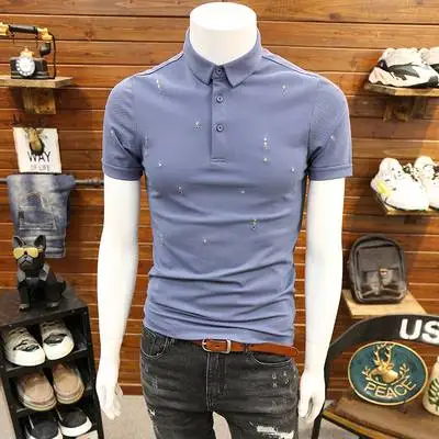 Поло мужские повседневные с короткими рукавами и лацканами Поло летние мужские рубашки поло мужские модные - Color: Turquoise