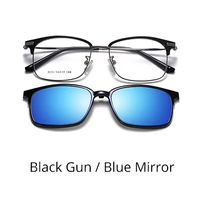 Black Gun-Blue TWO Oclock Polarized Sunglasses Magnetic Clip On Glasses Frame 2 In 1 Nearsighted Myopia Prescription Sunglass Customize Z8033 - Цвет линз: Black Gun-Blue
