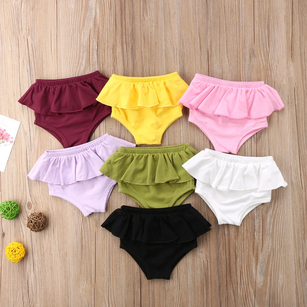 Lovely Newborn Kid Baby Girl Panties PP Shorts Ruffle Tutu Shorts Summer New Solid Bloomer Diaper Cover Briefs 7 Colors