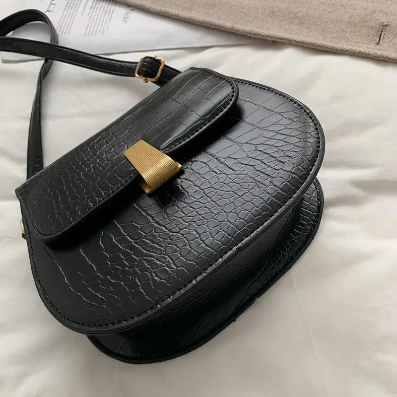 Retro Handbag Women Crocodile Leather Shopping Totes Handbag Women Shoulder Small Saddle Bags Solid Color Shoulder Bag