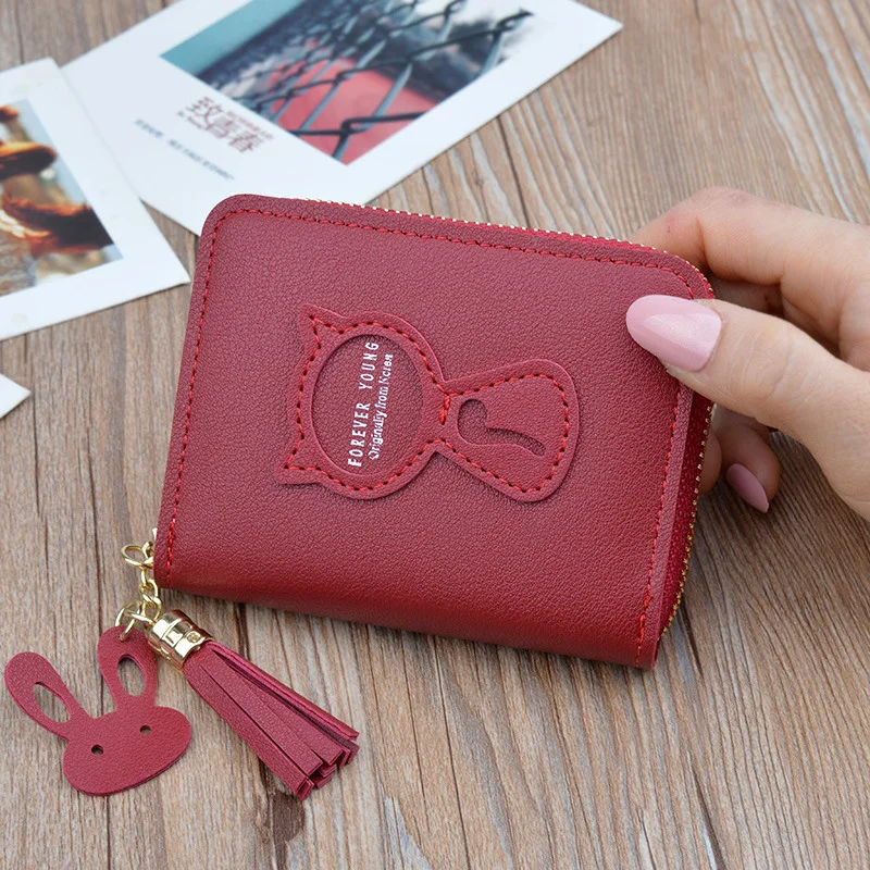 

2020 new small wallet ladies short zipper wallet Korean cute cat mini key coin purse