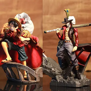 

15cm Scultures Big One Piece Figure Toy Luffy Dracule Mihawk Model Doll With Sword Anime Brinquedos for Children