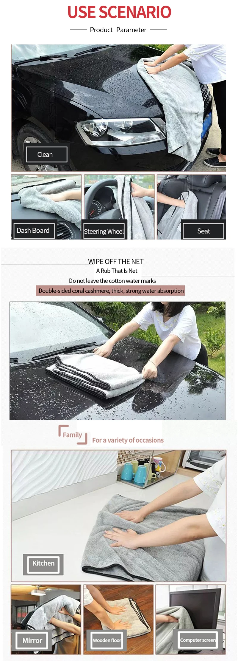 Super Absorbency Car Cleaning Cloth 100X40CM Premium Microfiber Auto Towel Ultra Size Towel One-Time Drying The Whole Vehicles