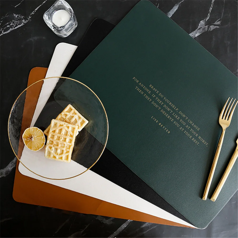 

Chic PU Leather Placemat Waterproof Heat Insulation Non-Slip Pad Black White Washable Dining Table Mat INS Home Decoration