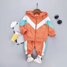 Hooded Tracksuit Baby Boy Clothing Set For Toddler Girls Clothes Patchwork Sport Suit Kid Zipper Jacket+ Sweatpants