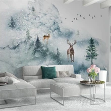 Diantu пользовательские papel де parede 3d обои небольшой свежий минималистский скандинавский ручной росписью лося лес фон обои