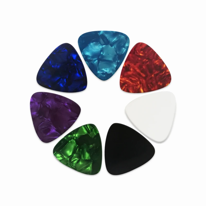 100 шт Разноцветные s треугольные целлулоидные перламутровые цветные медиаторы для гитары пустые перламутровые мраморные медиаторы можно настроить