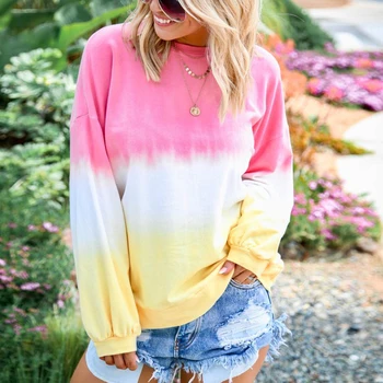 

2019 Autumn New Women Sweatshirt Long-sleeve Hoodie Gradient Printed O-Neck Casual Oversized Pullover Hoodies Plus Size S-5XL