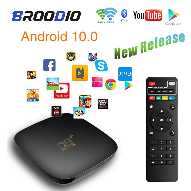 Приставка Смарт-ТВ D9 Android 10 0 4K 1080P H.265 4 ядра 2 ГГц 5 Wi-Fi Bluetooth | Электроника