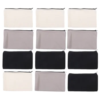 

12PCS Pencil Bags Zipper Multifunction Durable Cosmetics Bag Pencil Pouch Toiletries Bag Stationery Storage Bag Black Beige Grey