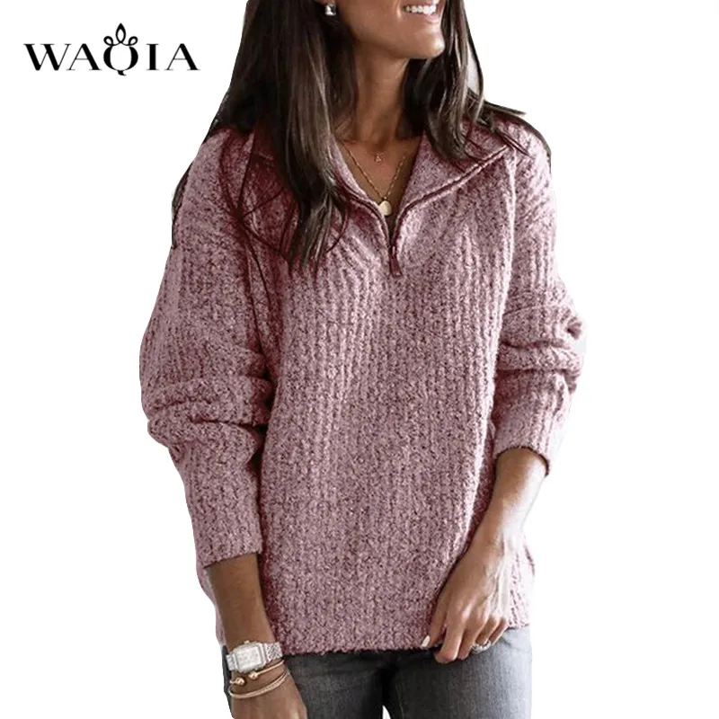 5XL Autumn Women Sweater Knitted Long Sleeve Turn-Down Collar Top Women Casual Loose Plus Size Zipper Sweaters Pullovers