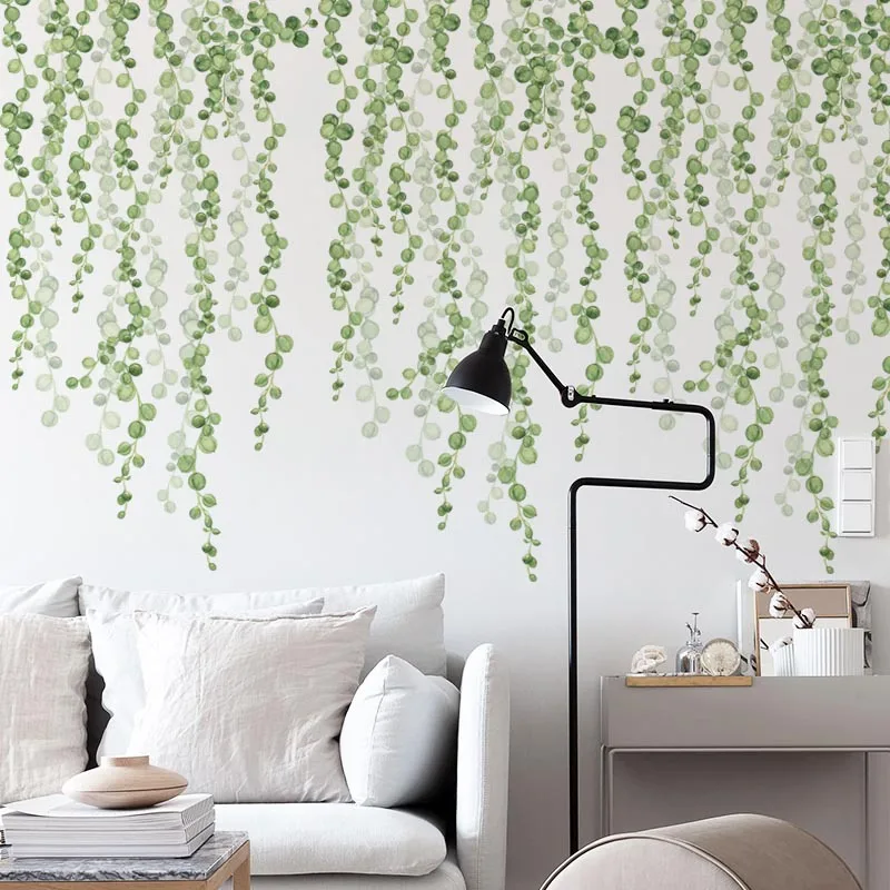 wall decal Large Nordic Green Leaf Wall Stickers for Living room Bedroom Wall Decor Removable PVC Wall Decals for Home Decor Room sticker vinyl wall decals