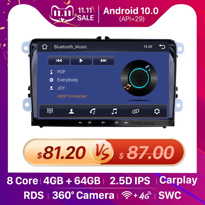 Seicane 2GB+32GB car radio Android 10.0 API 29 GPS Car Multimedia Player For Skoda/Seat/Volkswagen/VW/Passat b7/POLO/GOLF 5 6