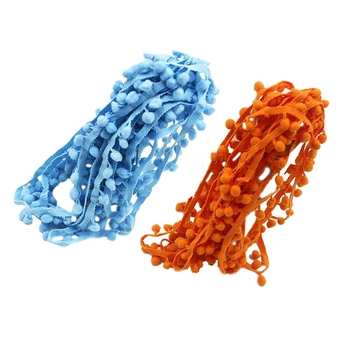 

2 Pcs 20 Yard 10MM PomPom Trim Ball Fringe Ribbon DIY Sewing Accessory Lace Orange & Blue