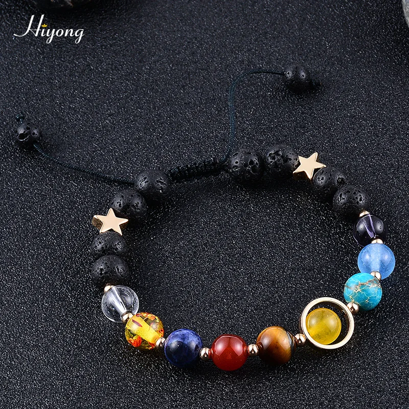 Planet bracelet HIYONG браслет из бисера для мужчин и женщин, браслет из бисера с натуральным камнем, браслет из бисера, галактика, солнечная система, браслеты с планетами - Окраска металла: Planet bracelet