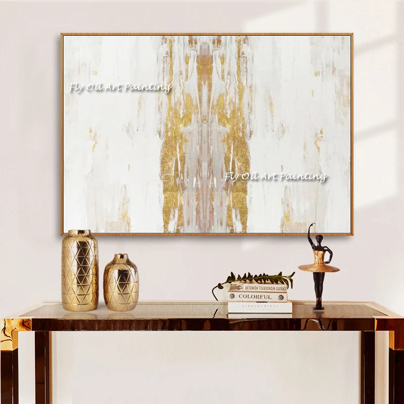 

100% картина маслом ручной работы, простые абстрактные золотые иероглифы, нордическое искусство, большая декоративная картина для гостиной